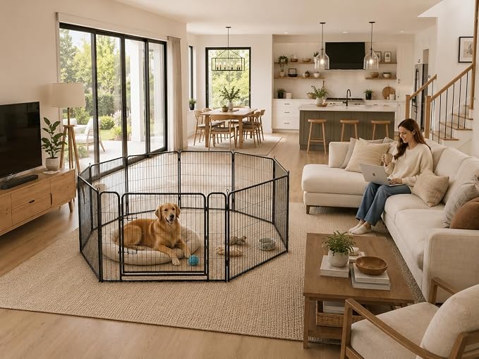 Metal Dog Playpen - Foldable Exercise Pen 24" Height 8 Panels for Dogs Portable Pet Playpen Polygon Dog Enclosure Indoor/Outdoor Pen for Puppy (Black)