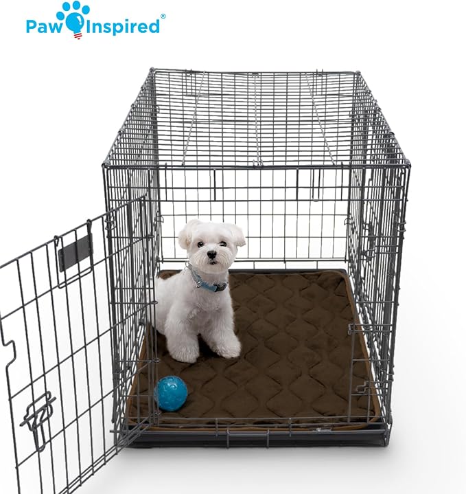 Paw Inspired Washable Padded Crate Mats for Dogs, Beige, 35x22 Inch | Fits 36-inch Kennels, Leakproof, Waterproof Bottom, Plush Dog Pad, Pet Bed