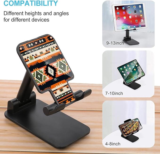 Compact Abstract Geometric Ethnic Tribal Style Desktop Cell Phone Holder | Phone Cradle Stand, Adjustable, Desktop Cell Phone Holder, Smartphone Mount, Travel, Home Work, Video Chat