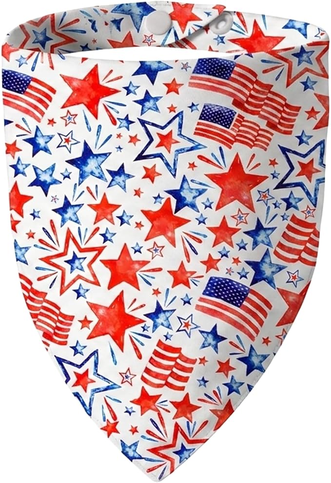 American Flag Dog Bandana, Abstract American Flag Print Triangle Scarf, Adjustable Snap Button Patriotic Neckwear for X-Large Breeds 75lbs+