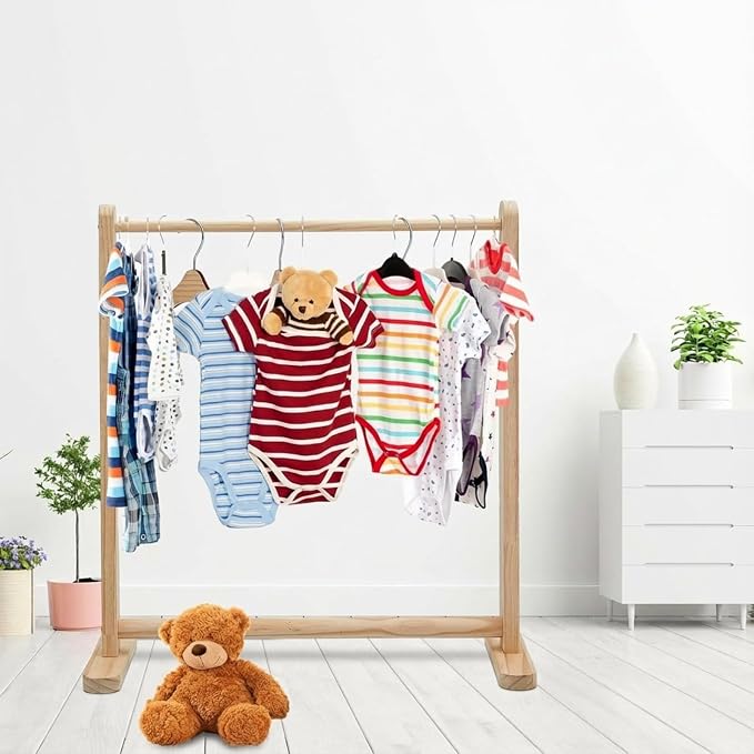 Barydat 2 Pcs Small Wooden Rack Dress up Storage 22.1 W x 9.5 D x 24.4 H Mini Clothes Rack for Doll Clothes Storage Organizer Gift for Parents