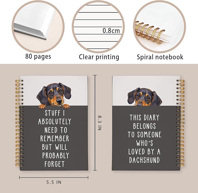 LIANGW Funny Dachshund Gifts for Women & Men | Dachshund Spiral Notebook Journal,Weiner Dog Gifts,Sausage Doxie Dog Gift,5.5x8.3 Inch