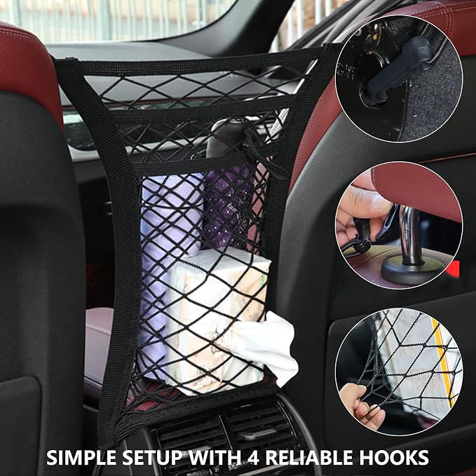 OUTMX Dog Car Net Barrier for Chevrolet Traverse Limited 2024, Pet Barrier with Car Mesh Organizer for Dog & Child Safety Divider with Storage Pouch
