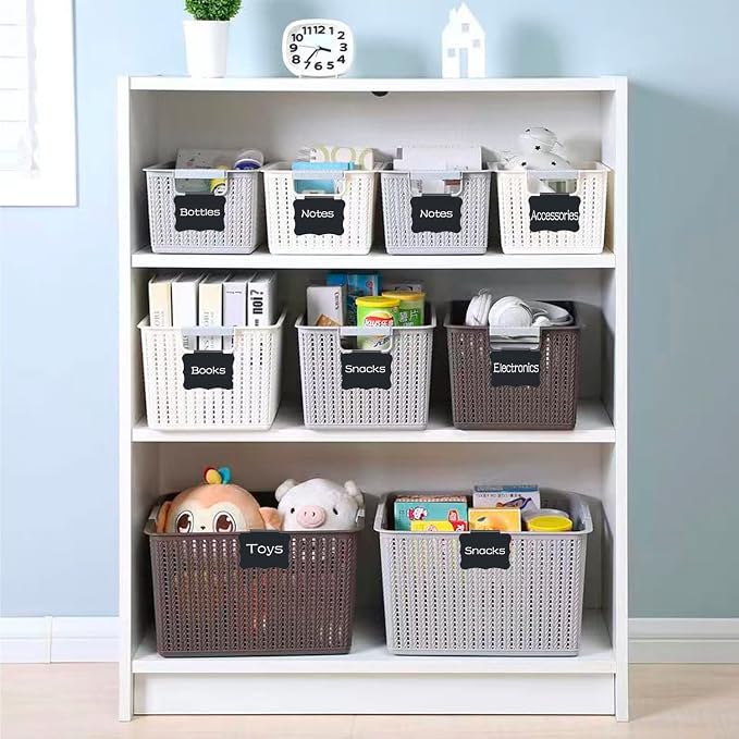 Reusable Storage Bin Labels - Clip On Closet & Basket Holder with 2 White Chalk Labels