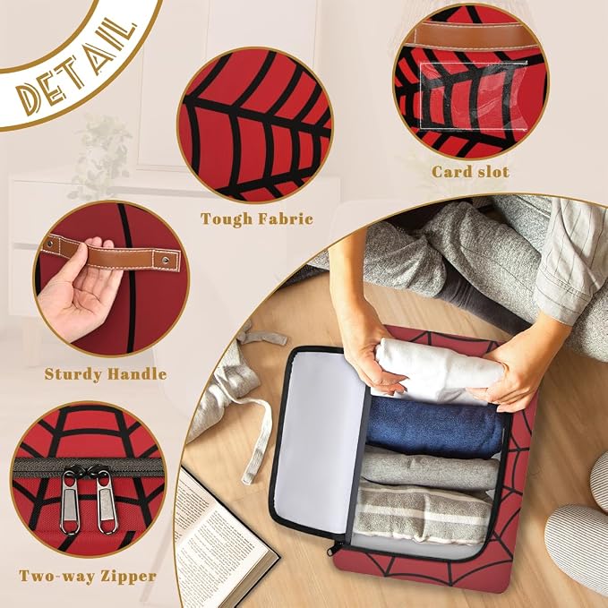 Red Storage Bins With Zipper Lid, Collapsible Trunk Organizer, Car Organizers and Storage Bins with Lids, Decorative Storage Boxes with Handle, Home Storage Baskets For Organizing