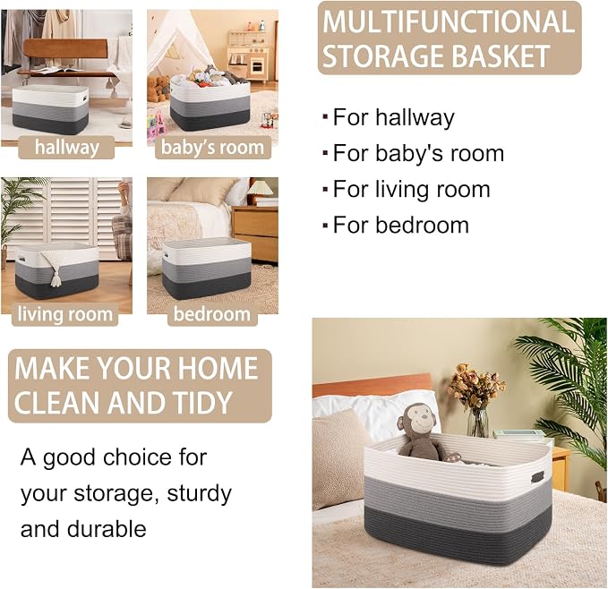 OIAHOMY Blanket Basket Laundry Basket Dog Toy Basket 75L Dark Grey | Large Storage Basket,Baby Basket,Toy Storage,Woven Rope Basket for Blankets,Blanket Storage for Living Room