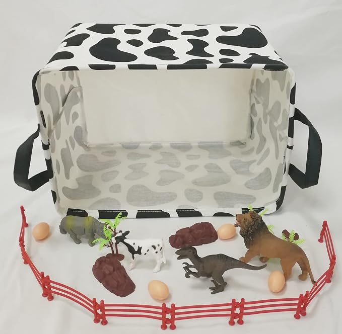 Baby Storage Basket Nursery Box Laundry Hamper Organization Bins for Toys and Clothes with Handles (Cow)
