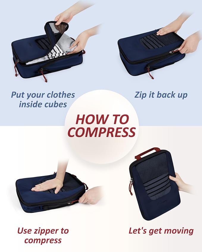 Bagsmart Compression Packing Cubes, Travel Bag Cruise Ship Essentials | Lightweight, Compressible Suitcase Organizer Set fit Standard Carry-On & Checked Luggage, 6 Set, 14 Set Washable Packing Bags