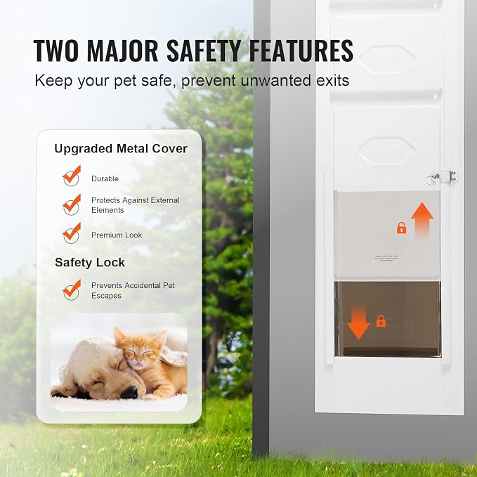 VEVOR Dog Door for Sliding Glass Door Large Doggy Door for Sliding Doors | For Dogs, 75 7/8"-80 11/16" Adjustable Height, Aluminum Frame, Tempered Glass, Pet Doors with Hinge Structure, Flap and Lock