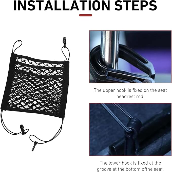 3-Layer Car Mesh Organizer, Front Seat Back Net Bag, Stretchable Kid Dog Car Net Barrier Pet Divider Storage, Universal Hanging Storage Netting Pouch for Most Auto, Sedan, SUV