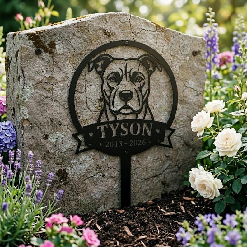 Personalized Garden Sign, Dog Headstone, Pit Bull Garden Memorial Plaque