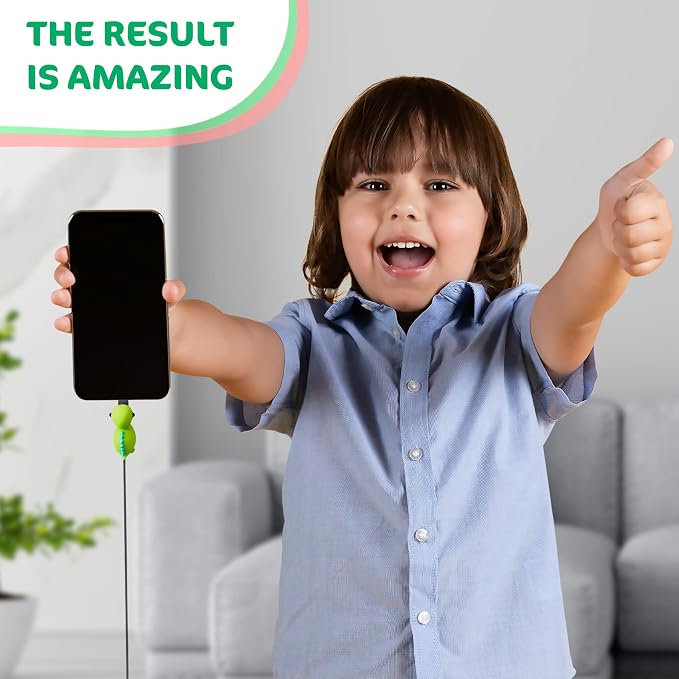 Phone Charger Protector Cute Set of 3, Dinosaur Shape (Green & Pink)