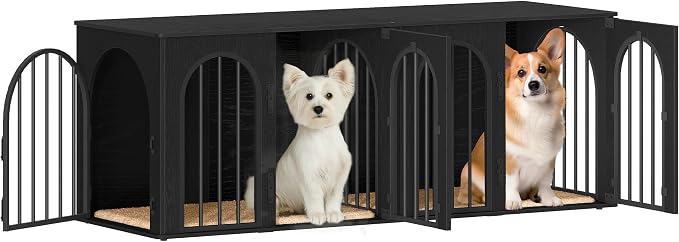 Hzuaneri 63" Double Dog Crate Furniture, Dog Kennel Indoor with Cushion | Heavy Duty Dog Crate Furniture for 2 Dogs,Dog Cage End Table TV Stand with Divider for Med-Large Dogs,Black DFC80904B