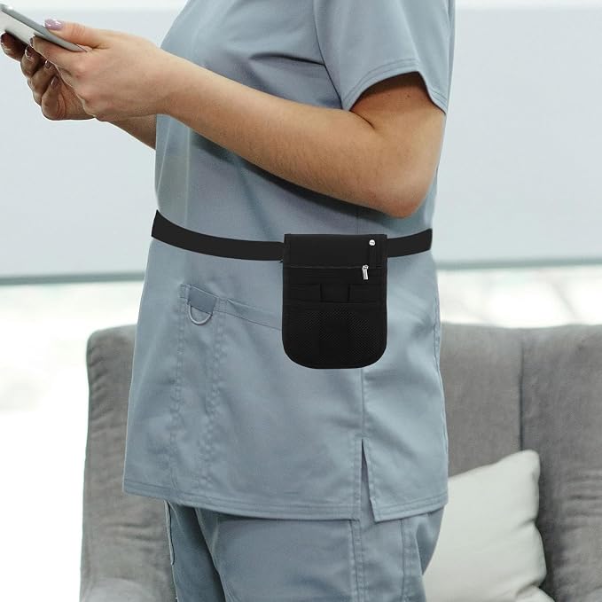 Black Oxford Cloth Nurse Utility Waist Pack with Multiple Compartments | Adjustable Strap, Portable Organizer Pouch, Practical for Nurses and Pet Groomers