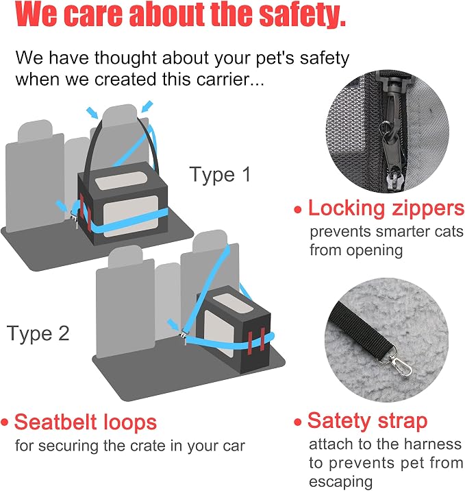 Prutapet Large Cat Carrier 24"x16.5"x16.5" Soft-Sided Portable Pet Crate for Car Traveling with Collapsible Litter Box and Bowl