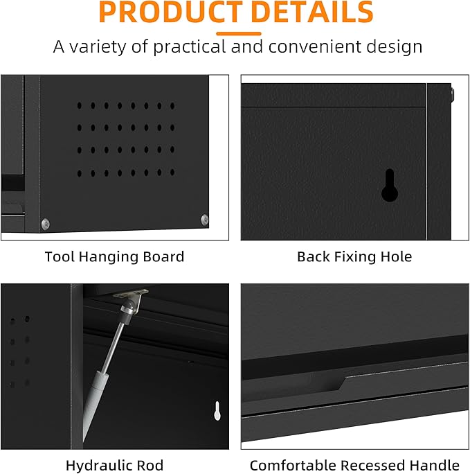 Garage Wall Cabinet, 25.6" H Metal Wall Cabinet with 2 Up-Flip Door | Wall Mounted Metal Storage Cabinet, Upper Cabinet for Kitchen,Garage,Workshop,Warehouse, Assembly Required, Black