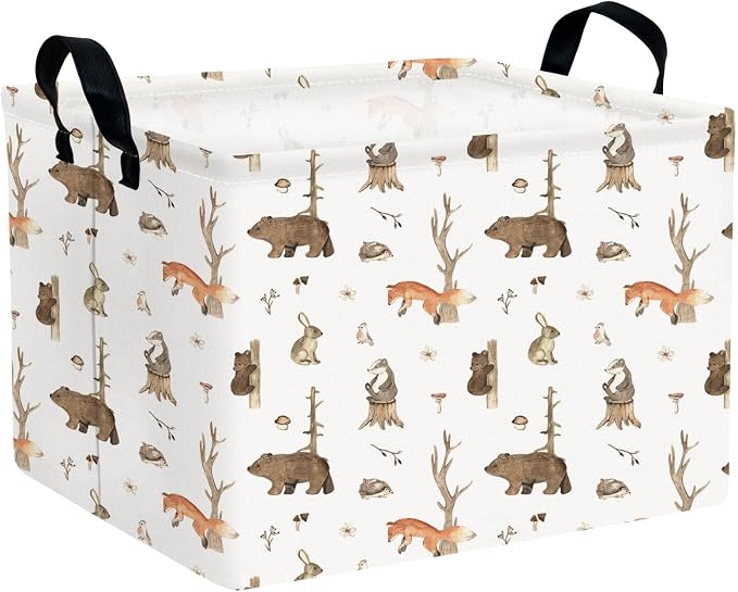Kid Storage Basket Bear Deer Jungle Decor | Cute Nursery, Baby Toy Clothes Storage Bin, Playroom Bedroom Decor