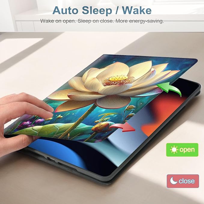 for Samsung Galaxy Tab S7 FE 2021/S8 Plus 2022/S7 Plus 2020 12.4 Inch Tablet Protective Cover with Adjustable Stand and Magnetic Auto Wake/Sleep,Lotus Flower