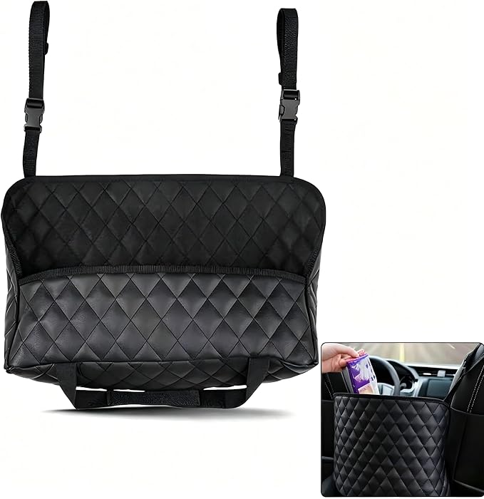 Car Purse Holder Between Seats, Hanging Large Capacity Snack Cup Bag Document Storage Bag, Multi-functional Organizer for Easy Travel, Auto Interior Backseat Barrier (Black #B)