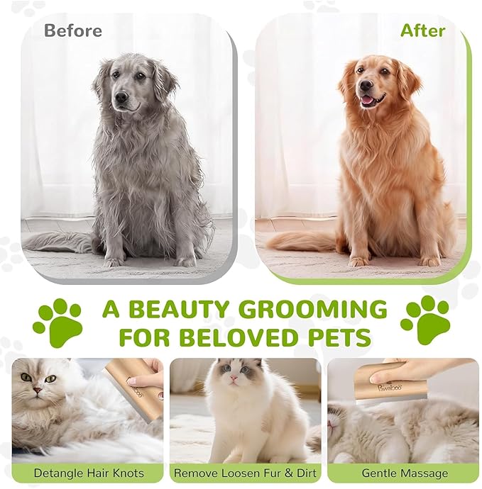 Pawaboo Deshedding Brush for Dogs & Cats, Dog Hair Removal Comb with Ergonomic Gripping, Wooden Grooming Shedding Brush for Short Hair Dogs and Cats, Hangable Pet Cleaning Comb Supplies, 5.1 Inch