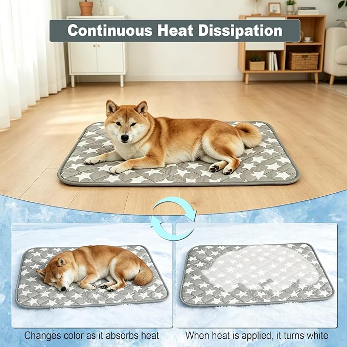 GOLOPET Dog Cooling Mat 18x24in | Breathable Arc-Chill Cooling Fabric,Endothermic Color Changing,Visually display the cooling operation status on the surface