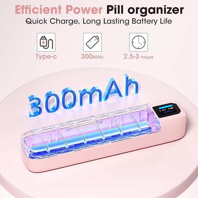 Daviky Automatic Pill Dispenser, Smart Pill Organizer with Alarm | Pill Box 7 Day with APP, Weekly Travel Pill Case, Portable Pill Reminder for Medicines, Supplements and Vitamins (Pink)