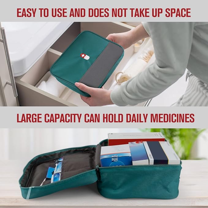 First Aid Bag, Empty Medical Supplies Organizer Bag Portable Trauma Kit for Home Office Kitchen Traveling Hiking Camping Backpacking Cycling, Green