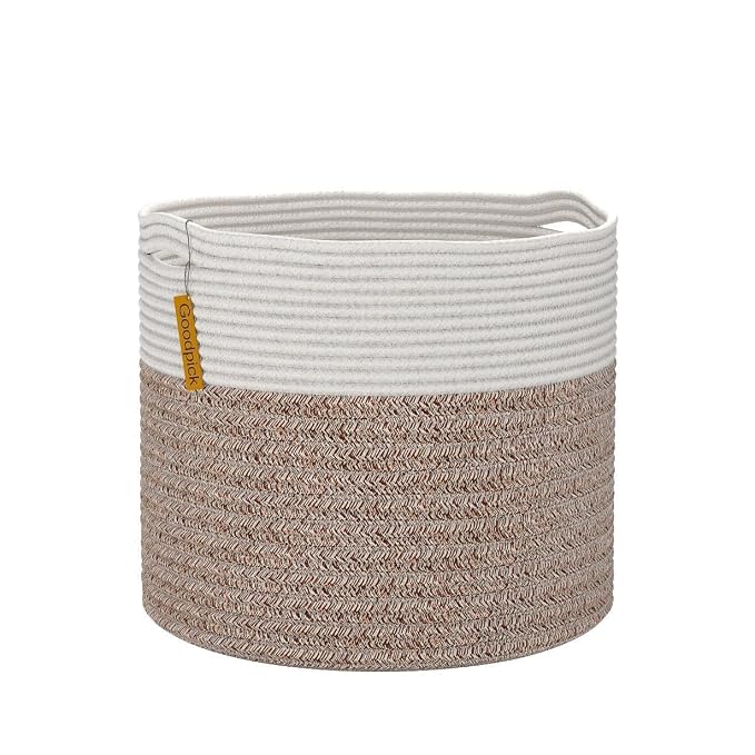 Goodpick Woven Rope Basket for Blankets Fit Nursery & Living Room, 45L | 15.8 x 15.8 x 13.8 In Storage Basket for Toys Shoes, Cute Baby Laundry Hamper for Towels, Clothes, Mele