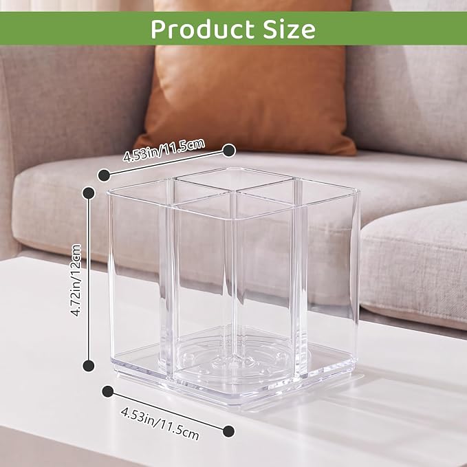 Rotating Cat Food Organizer, Acrylic Lazy Susan 4 Slot Lickable Wet Cat Treat Container for Countertop, Cabinet & Pantry (Clear Square)