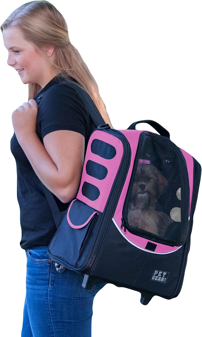 Pet Gear I-GO2 Roller Backpack, Travel Carrier, Car Seat for Cats/Dogs, Mesh Ventilation, Included Tether, Telescoping Handle, Storage Pouch, 2 Models, Available 12 Colors