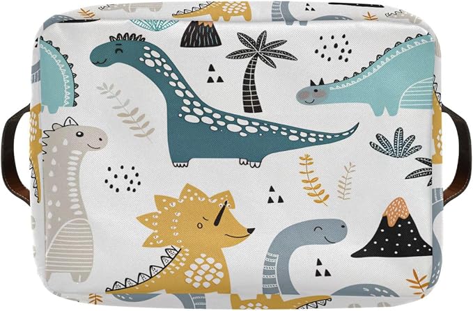 Dino Scandinavian Style Rectangle Storage Bin, 15 x 11 x 9.5 in, Collapsible Organizer Storage Basket for Home Décor，2PACK