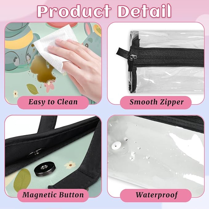 Hippopotamus Makeup Bag for Women Hanging Roll-Up Travel Organizer Toiletry Kit with 4 Removable Compartments, Tropical Theme