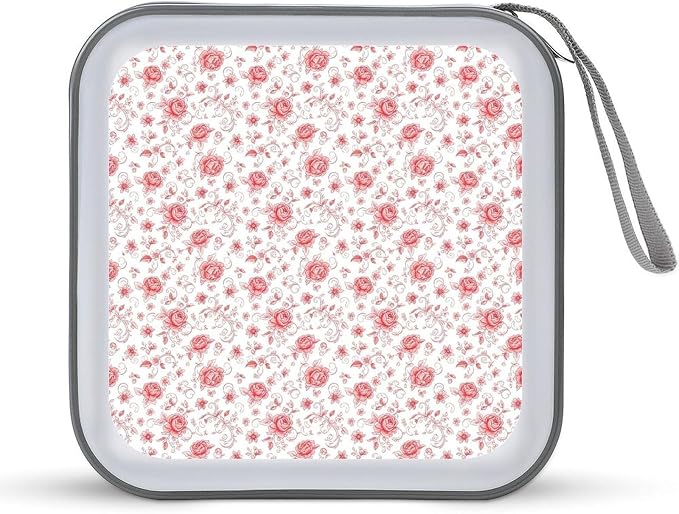 Portable CD/DVD Holder Pink Flowers Rose Floral, 40-Capacity Hard Case with Zipper, Protective Storage Binder for Music Movies Game Discs