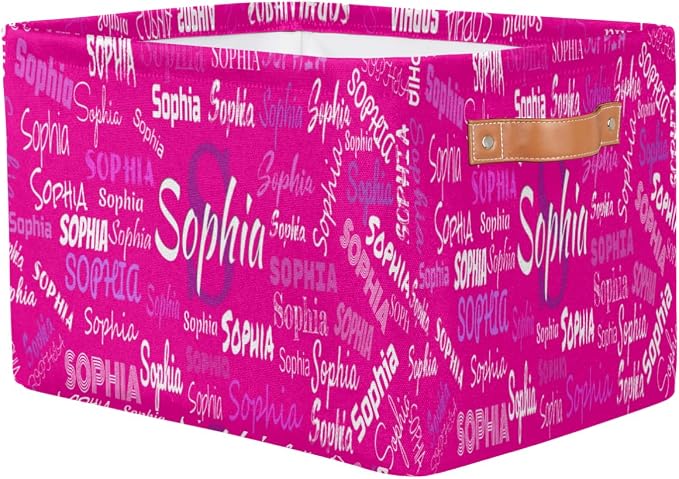 Personalized Name Storage Basket with Handles, Canvas Storage Bins Toys Clothes Organizer for Bedroom, Kitchen, Bathroom, Nursery, Shelves, Closets, Deep Pink Background