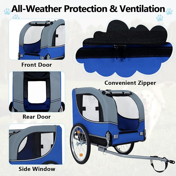 Large Dog Bike Trailer with 18.9" Wheels - 120LB Capacity Dog Trailer for Bike, Foldable Pet Bike Trailer for All-Terrain Cycling, Jogging & Camping
