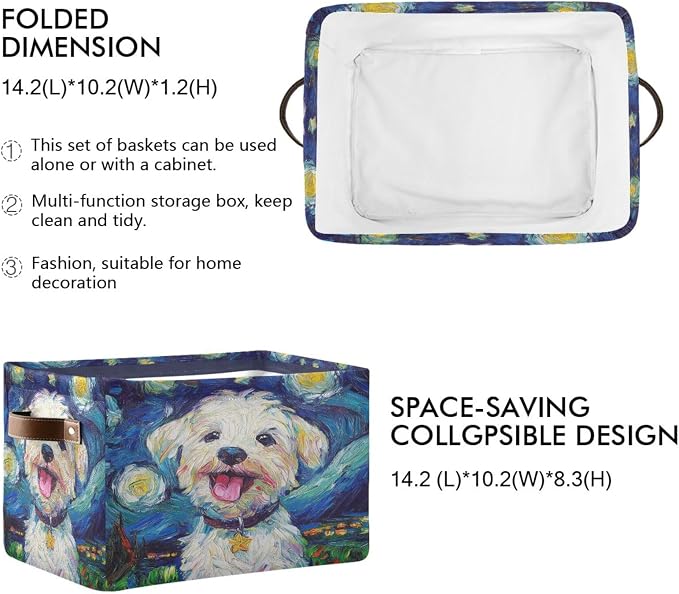 Dog Starry Night Blue Rectangular Storage Bin Basket with Handles - Laundry Hamper Nursery Storage Storage Baskets