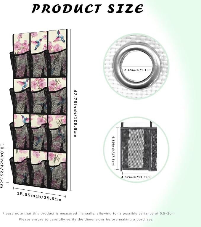 Hummingbird Cherry Blossoms Shoe Organizer Door Hanger,Shoes Hanger Storage Organizer Bag Space Saver,Hanging Shoe Storage Hanging Bag