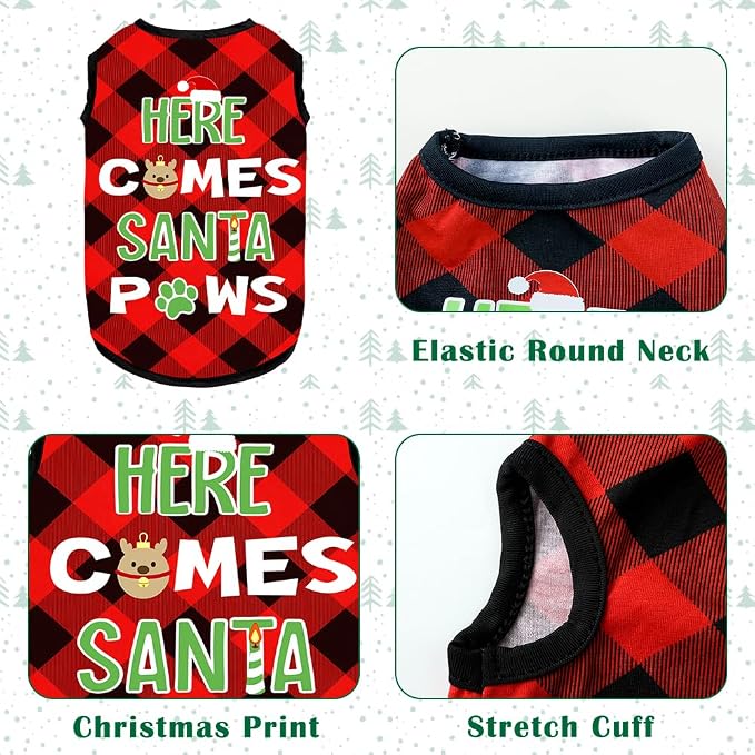 Dog Shirt Soft Cotton Dog Christmas Shirt Stretchy Lightweight T-Shirts Sleeveless Vest Pet Clothes for Small Medium Large Dogs Cats