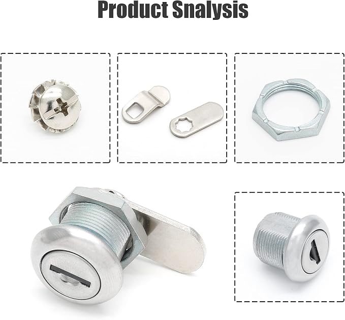 2 Pack 5/8" Cabinet Cam Lock Keyed Alike, Nickel RV Mailbox Lock | Zinc Alloy Nickel-Plated, Waterproof Cap, Includes Offset And Straight Cam, For Drawer Tool Box RV