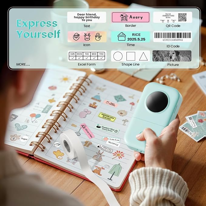 Phomemo D30 Portable Thermal Printer, Label Maker Machine with 3 Tapes | Bluetooth Mini Label Maker, Wireless Label Maker Machine Labeler for Home Office, Works with Tablet, Smartphone