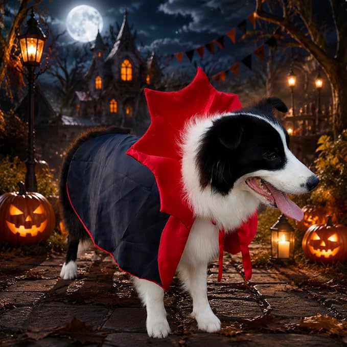 Dog Halloween Costumes for Medium Dogs,Medium Dog Halloween Costumes for Amierica Bulldog Border Collie, Medium Dog Vampire Cape M Red Black (Vampire, Large)