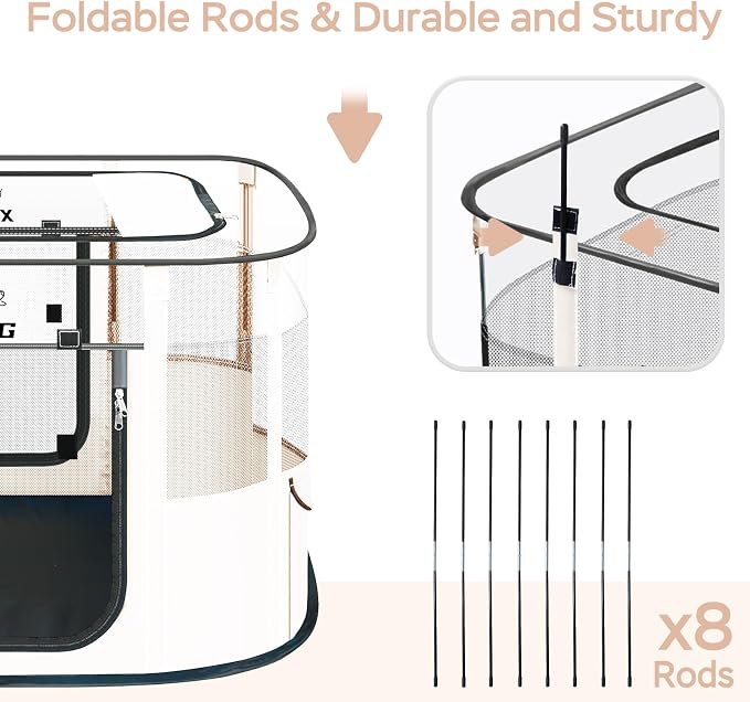 XRG Foldable Dog Playpen with Pad,Indoor Cat Kennel M(31.5"x23.6"x21.7") | Portable Dog Crates with Upgrade Breathable Mesh，Sturdy Cat cage Indoor & Outdoor for Rabbit or Small Animals，Beige
