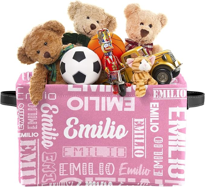Personalized Toy Box Storage Bins for Boys Girls with Name, Kids Custom Storage Basket Cubes Organizer with Handles, Shelf Closet Storage Baskets Bin Customized Gift, 1 Pack