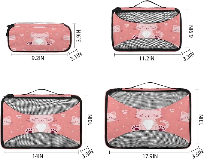 Packing Cubes for Travel, Cute Cat Travel Luggage Packing Organizers for Women Men, Large Custom Toiletries Bag for Cosmetics Toiletries, Cute Cats