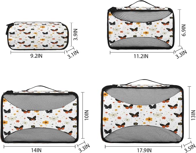 Packing Cubes for Travel, Spring Flowers Butterfly Travel Luggage Packing Organizers for Women Men, Large Custom Toiletries Bag for Clothes Shoes, Floral Butterfly