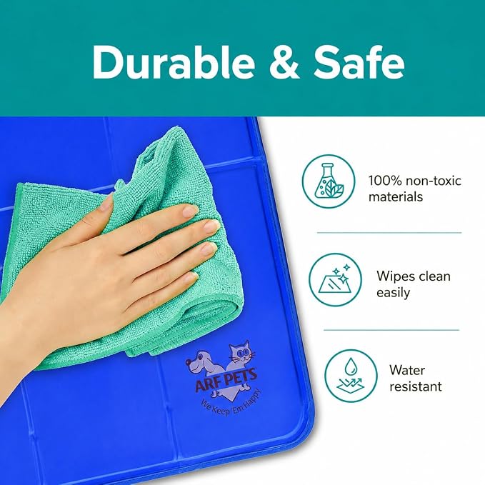 Arf Pets Dog Cooling Mat - Liquid Gel Self-Cool Pad | Durable & Non-Toxic | No Water, Electricity, Batteries or Refrigeration Needed | For Beds, Kennels & Crates| 19 X 35