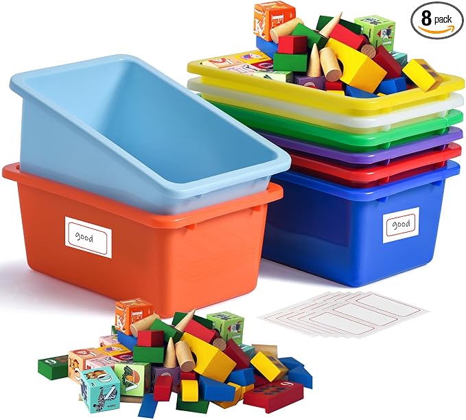 8-Pack Colorful Classroom Storage Bins, Plastic Cubby Book Bins for Classroom Organization, Book & Toy Storage Organizer, Perfect for Classroom Library, Shelves, STEM Centers, Daycare & Homeschool