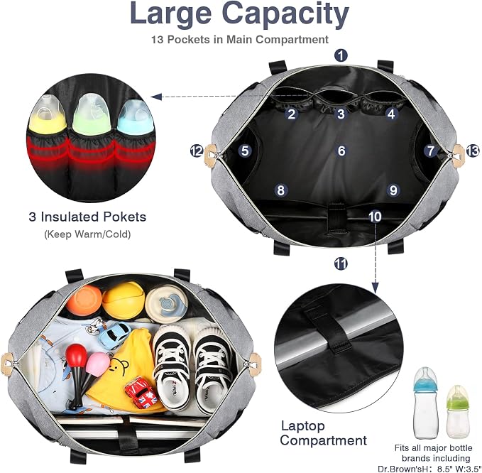 Diaper Bag Tote for Baby 7PCS, Large Mommy Bag with Portable Changing Pad | Multifunctional Hospital Bags for Labor and Delivery with Pacifier Case and Organizer Pouches,Travel Baby Bag for Boy Girl
