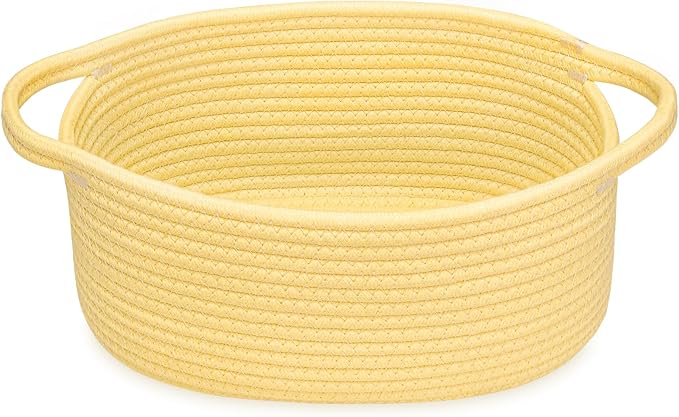 ABenkle Small Basket with Handles, Boho Decorative Rope Woven Dog Cat Toy Storage Bin Shelf Storage Organizer, Easter Christmas Gift Basket, 12"x8"x5"