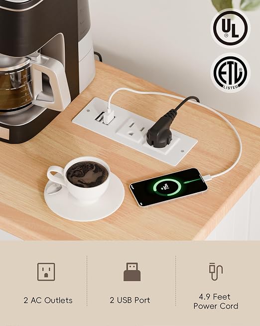 Betterhood Single Tilt Out Trash Cabinet with Power Outlet, Wooden Hidden Garbage Can Holder with a Big Storage Drawers for Kitchen, Living Room, Laundry, White